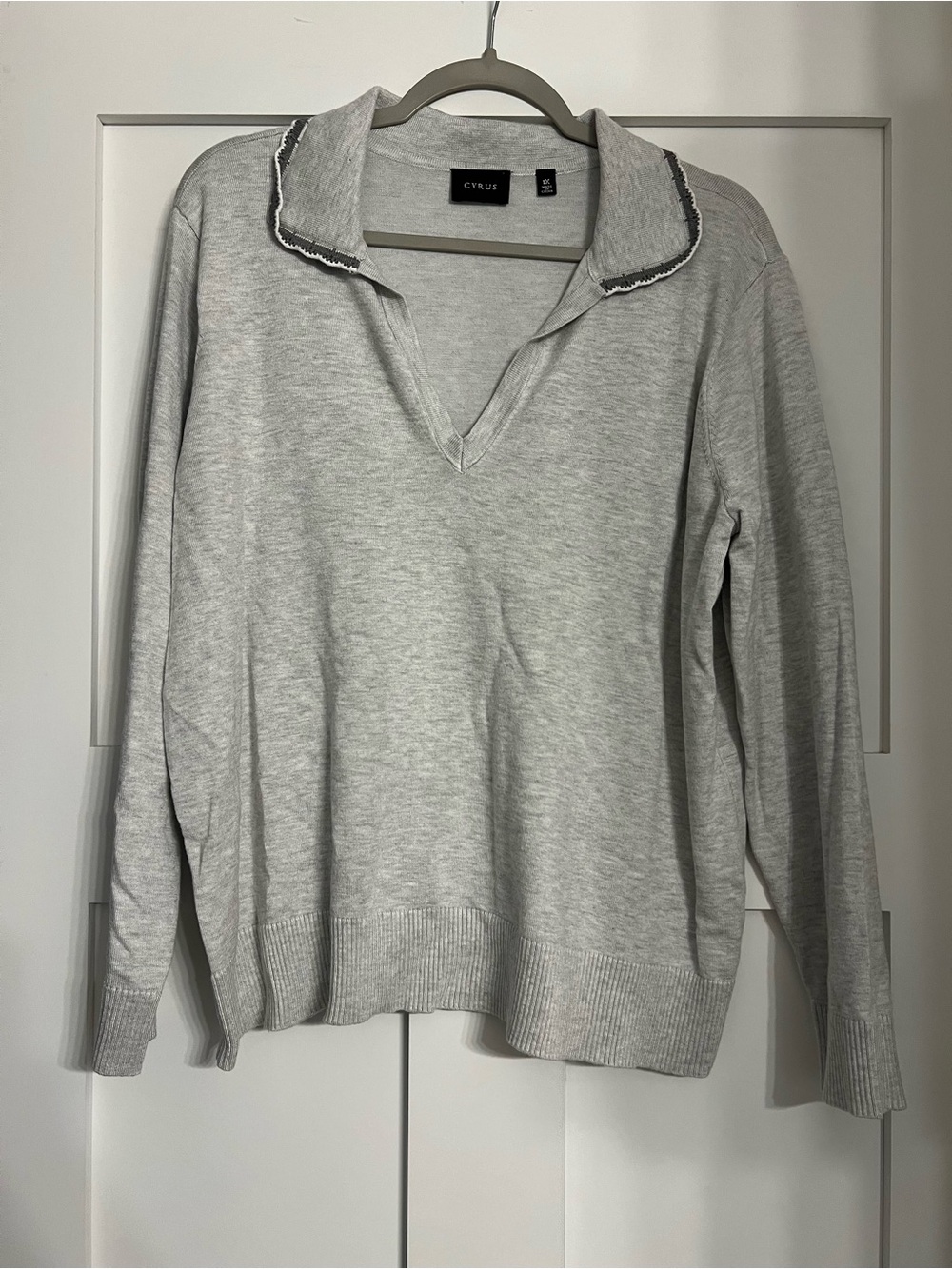 Cyrus Light Gray V-Neck Collared Sweater
